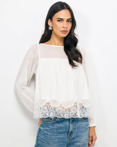AERE - Audrey Cotton Voile Embroidered Top