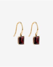 Michael Hill - Emerald Cut Red Garnet Gemstone Drop Earrings in 10kt Yellow Gold