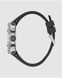 GUESS - Chrono Multifunction 46mm Silver-Tone with Black Dial and Silicone Strap