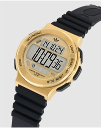 adidas Originals - Expression Three Digital IP Gold-Tone Black Silicone Watch