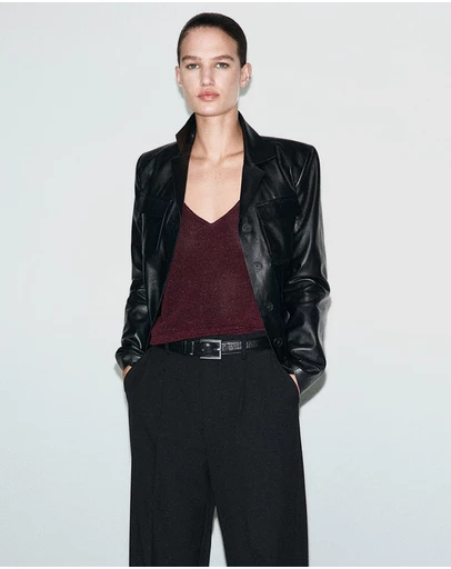 M.N.G - Lurex Knitted V-Neck Top