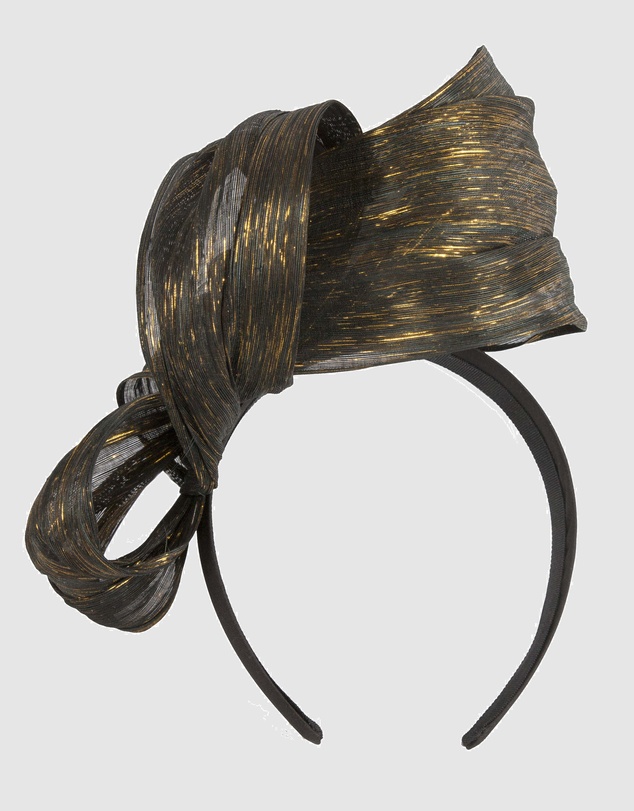 Fillies Collection - Bespoke Black Gold Bow Racing Fascinator