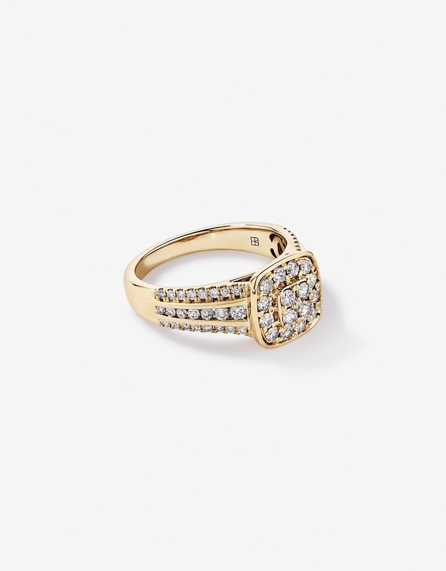 Michael Hill - 0.85 Carat TW Cushion-Shaped Diamond Cluster Ring in 10kt Yellow Gold