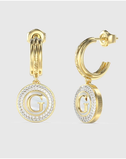 GUESS - Pearly G Coin Hoop Earrings