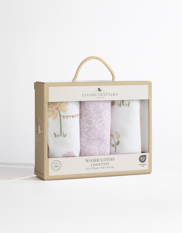 Living Textiles - 3 Pack Organic Wash Cloths - Whimsical Wonderland