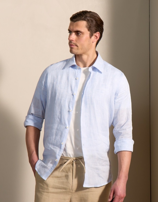Henry Bucks - HENRY SARTORIAL Fashion Soft Linen Shirt SKY