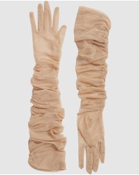 High Heel Jungle - Ariana Ruched Mesh Opera Glove - Nude