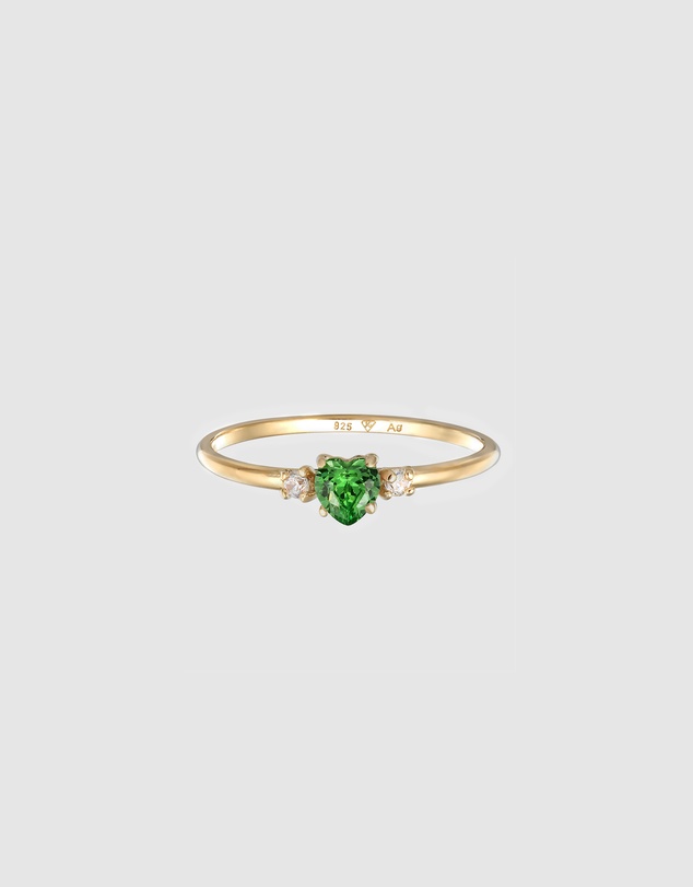 Elli Jewelry - Ring Heart Green Zirconia 925 Sterling Silver Gold-plated