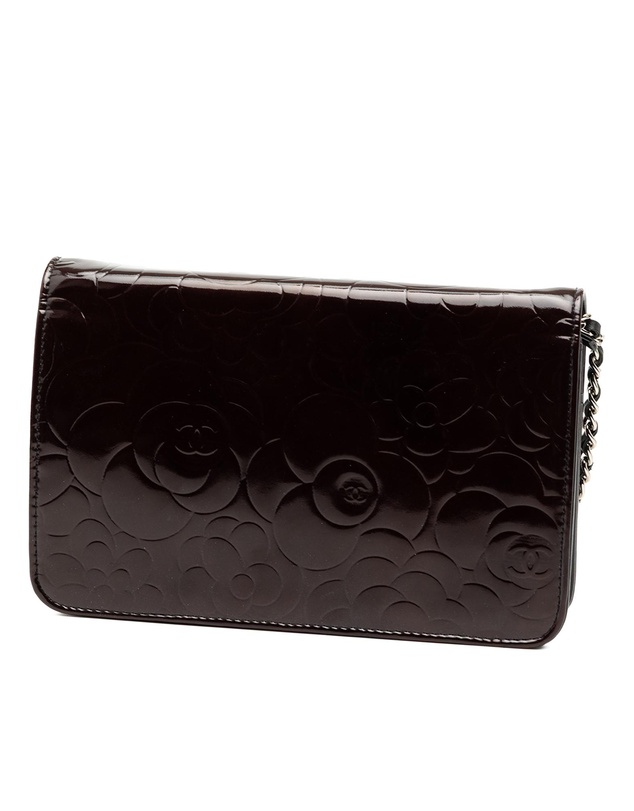 Pre-Loved by Azura Reborn - Pre-Loved CC Embossed Patent Camellia Wallet On Chain