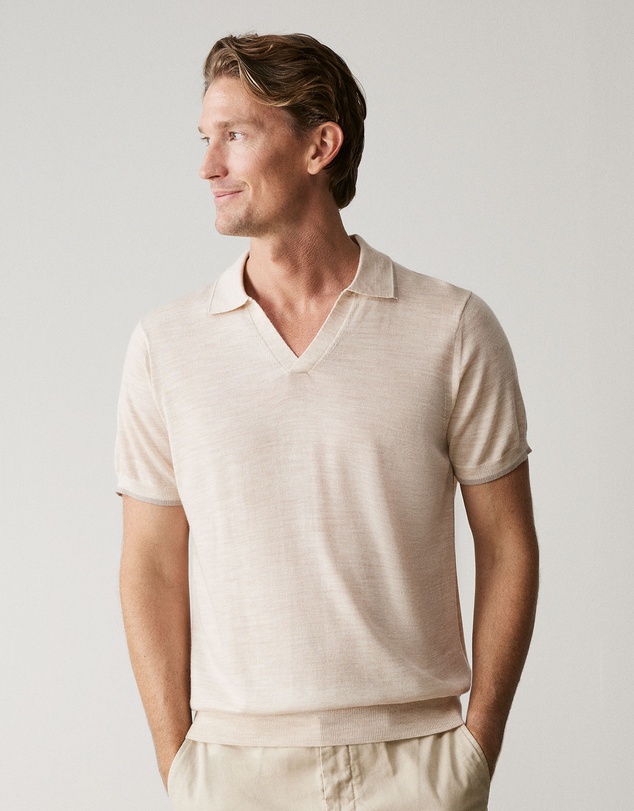 Trenery - Merino Knit Polo in Oatmeal