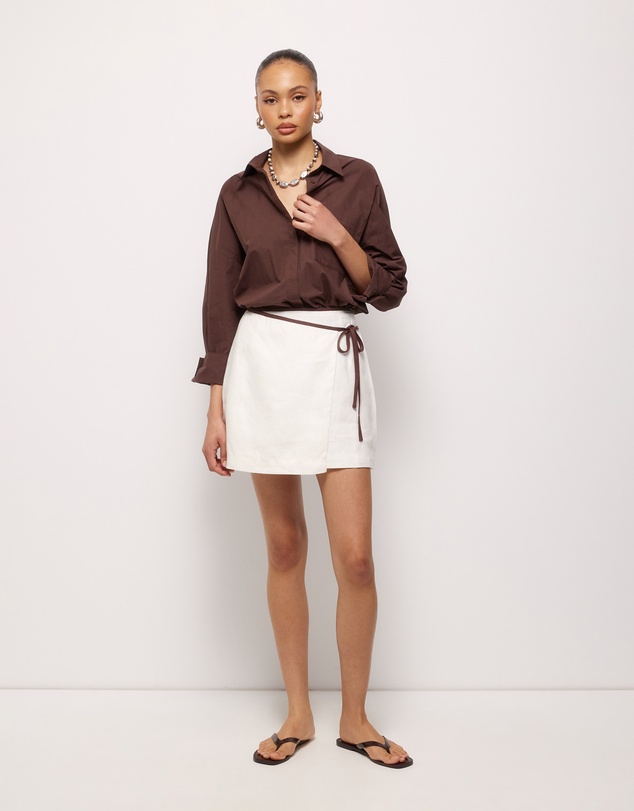 AERE - Contrast Trim Linen Wrap Skirt