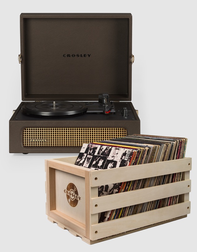 Crosley - Crosley Voyager Bluetooth Portable Turntable - Cocoa + Bundled Record Storage Crate