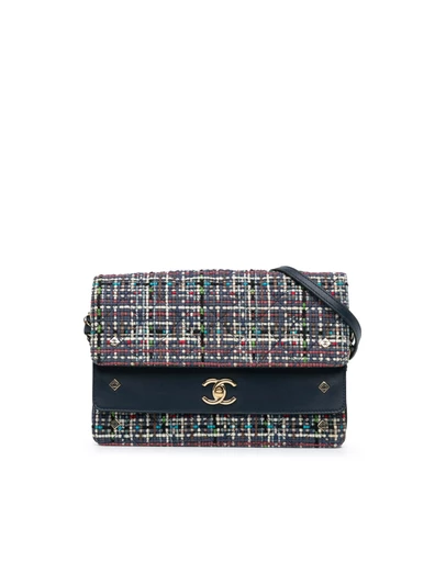 Chanel - Pre-Loved CC Multicolor Tweed Double Flap