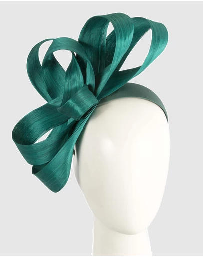 Fillies Collection - Teal Silk Abaca Loops Racing Fascinator