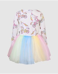 Rock Your Kid - Unicorn Bike Circus Long Sleeve Dress in Cream