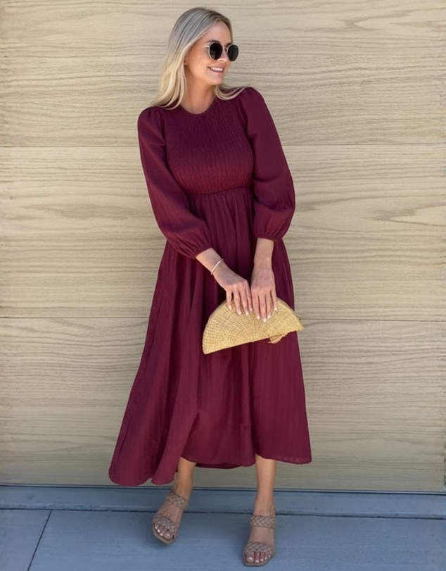 Esther & Co - Iolana Dress - Wine Long Sleeve