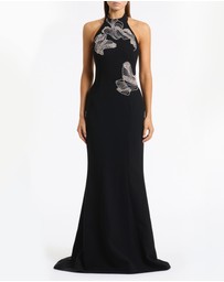 Carla Zampatti - Black Crepe Embellished Halter Gown