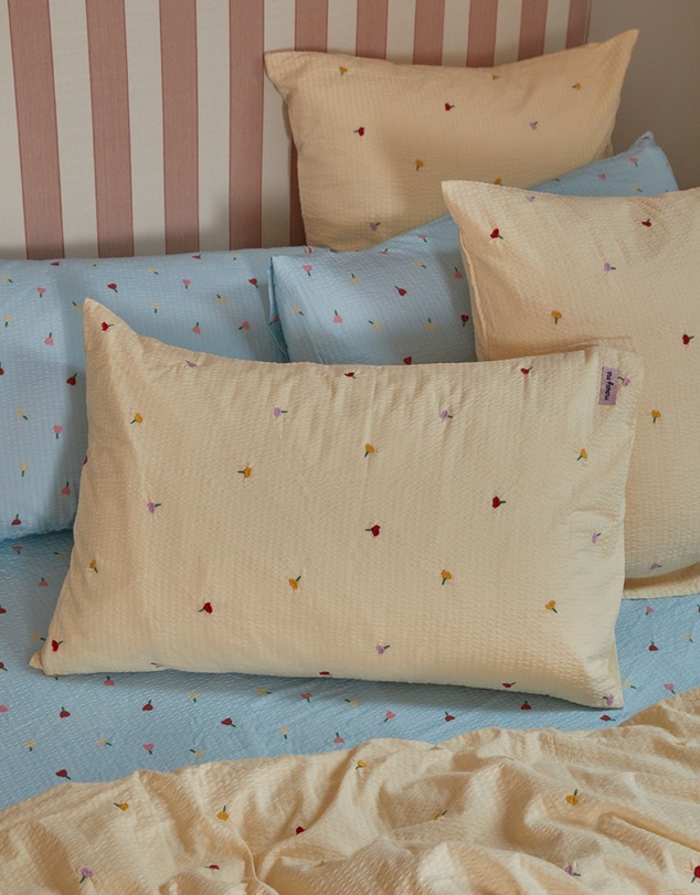Mosey Me - Forget Me Not Embroidered Standard Pillowcase Set - Vanilla