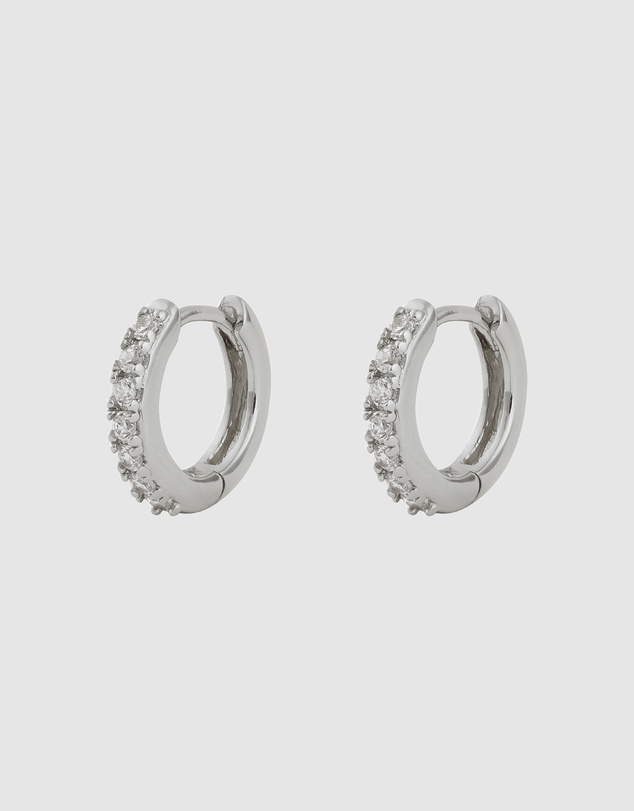 Wanderlust + Co - Classic Pave Silver 7mm Huggie Earrings