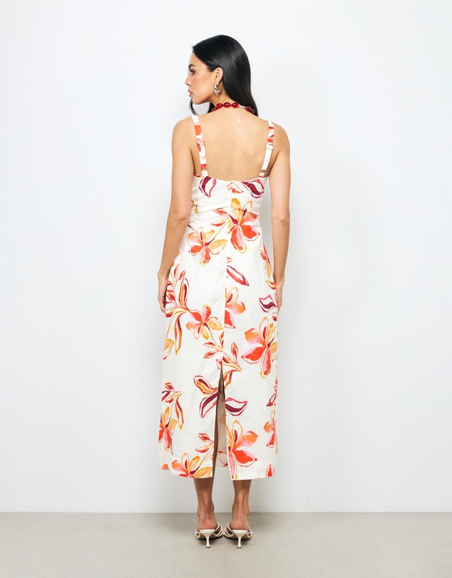AERE - Aureline Ruched Linen Midi Dress