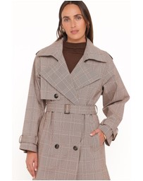 Petal & Pup - Billy Button Front Trench Coat - Brown Plaid