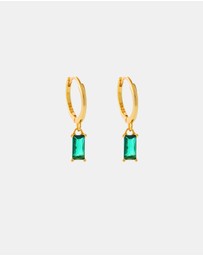 Pastiche - Vera Huggies Earrings - Gold plated 925 silver-Green Stone