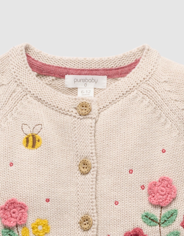 Purebaby - Embroidered Floral Cardigan -Kids-Babies