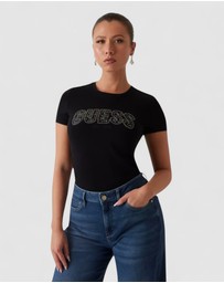 GUESS - Crew Neck Short Sleeve Logo Lace T-Shirt