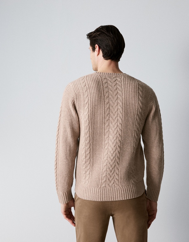 Trenery - Wool Cable Knit Crew in Oatmeal