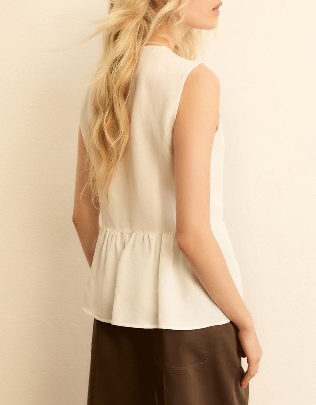 Emme - White Viscose Linen Waistcoat Top