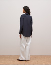 Trenery - Silk Concealed Placket Shirt in Night Sky