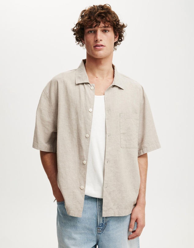 Cotton On - Eli Linen Blend Short Sleeve Shirt