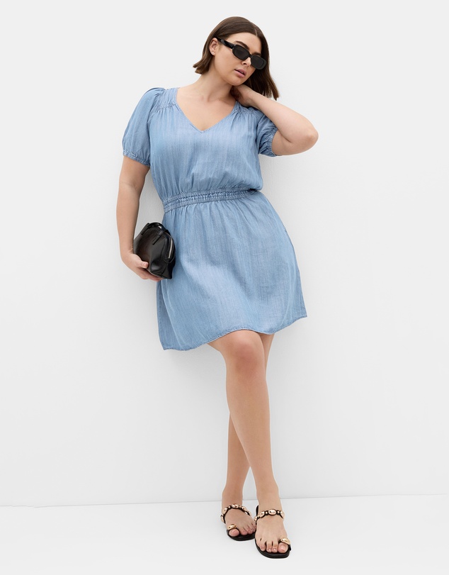 City Chic - Plus size Emma Denim Mini Dress - mid wash