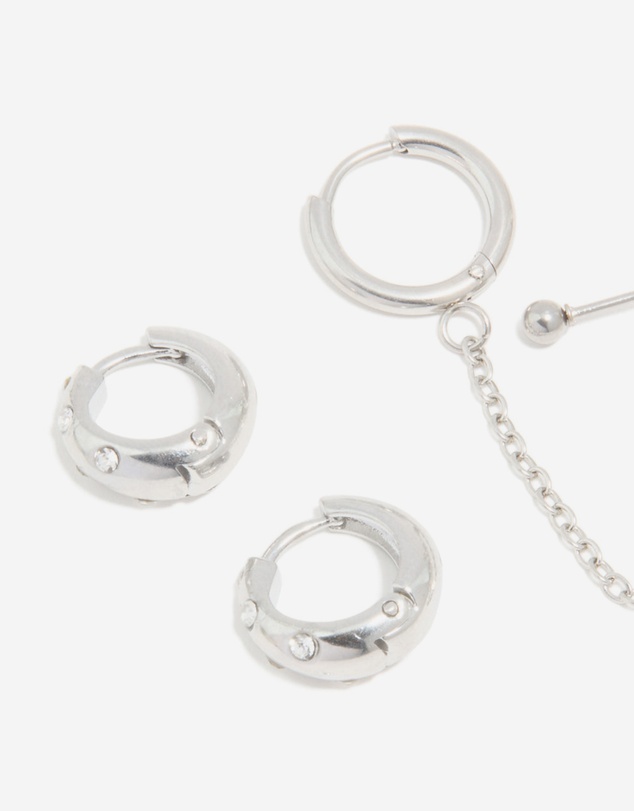 Lovisa - Waterproof Stainless Steel Chain & Huggie Earrings 3-Pack