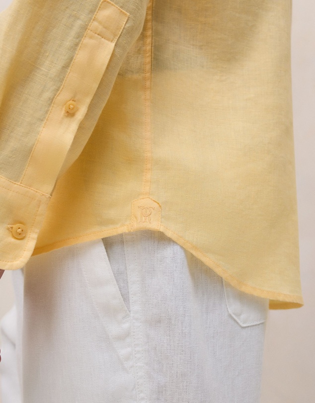 Trenery - Regular Fit Linen Classic Long Sleeve Shirt in Butter