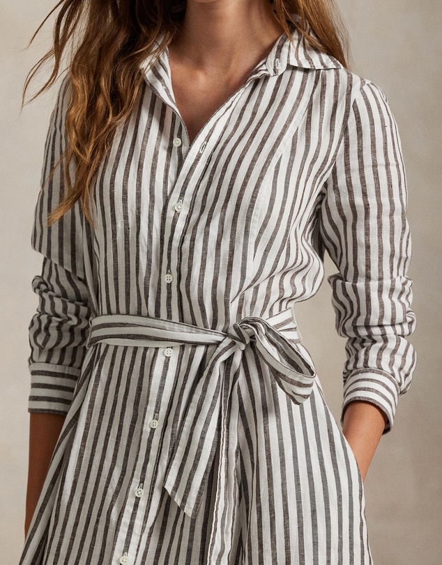Polo Ralph Lauren - Belted Striped Linen A-Line Shirtdress
