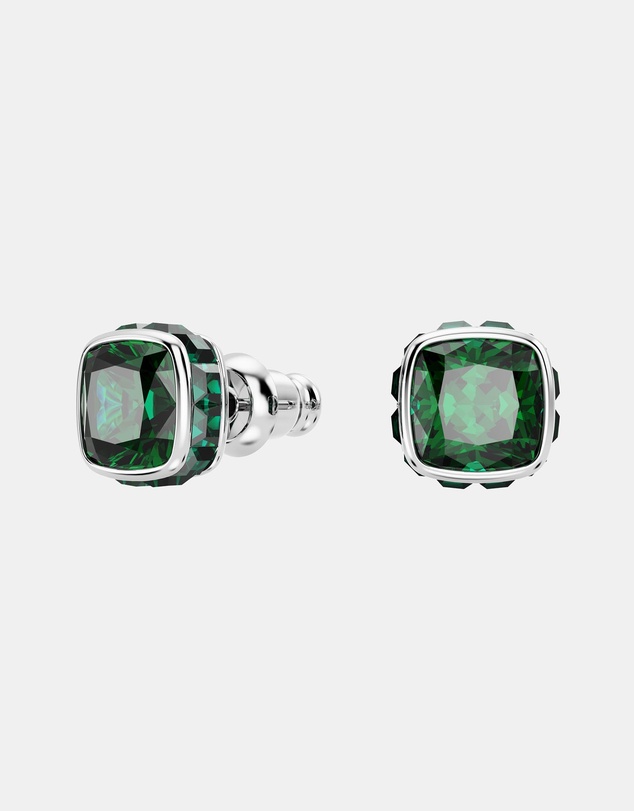 Swarovski - Birthstone Stud Earrings, Square Cut, May, Green, Rhodium Plated