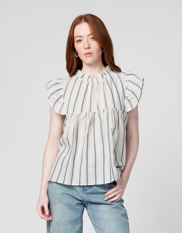 MVN - Printed Ruffle Sleeve Top