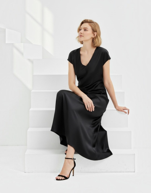 Mossée - Juliette V Neck Silk Dress