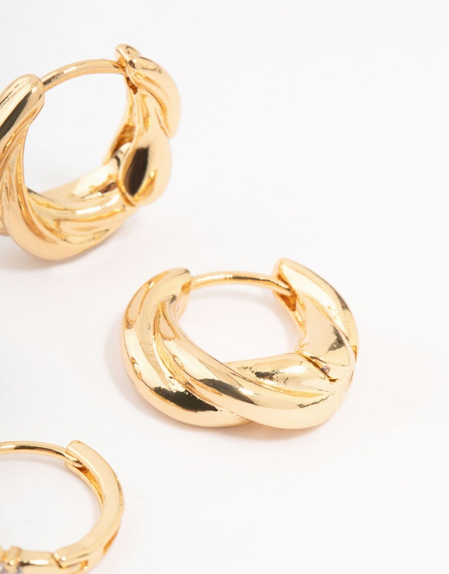 Lovisa - Gold Plated Cubic Zirconia Twist Huggie Earrings 2-Pack