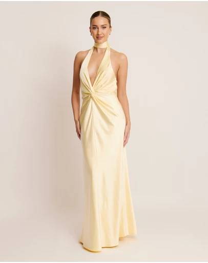 Six Stories - Plunge knot Detail Satin Bridesmaid Dress