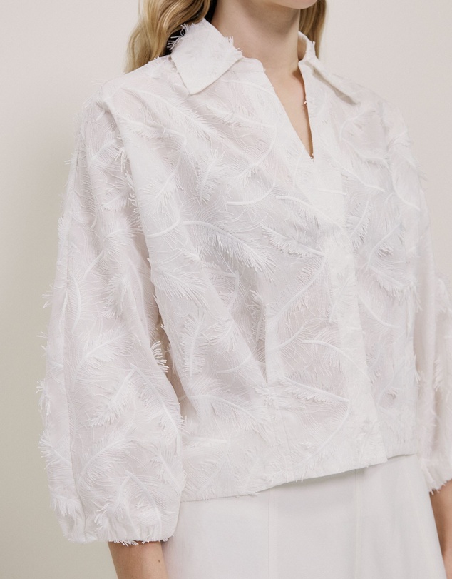 Trenery - Embroidered Feather Detail Shirt in White