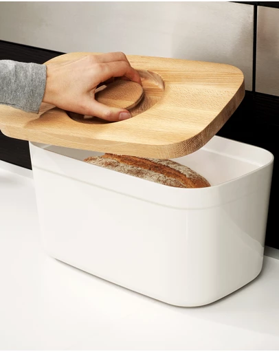 Joseph Joseph - Bread Bin with Bamboo Cutting Board Lid - White