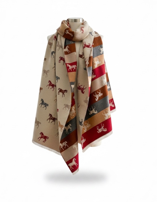 Mossée - Gia Horse Print Wool Shawl
