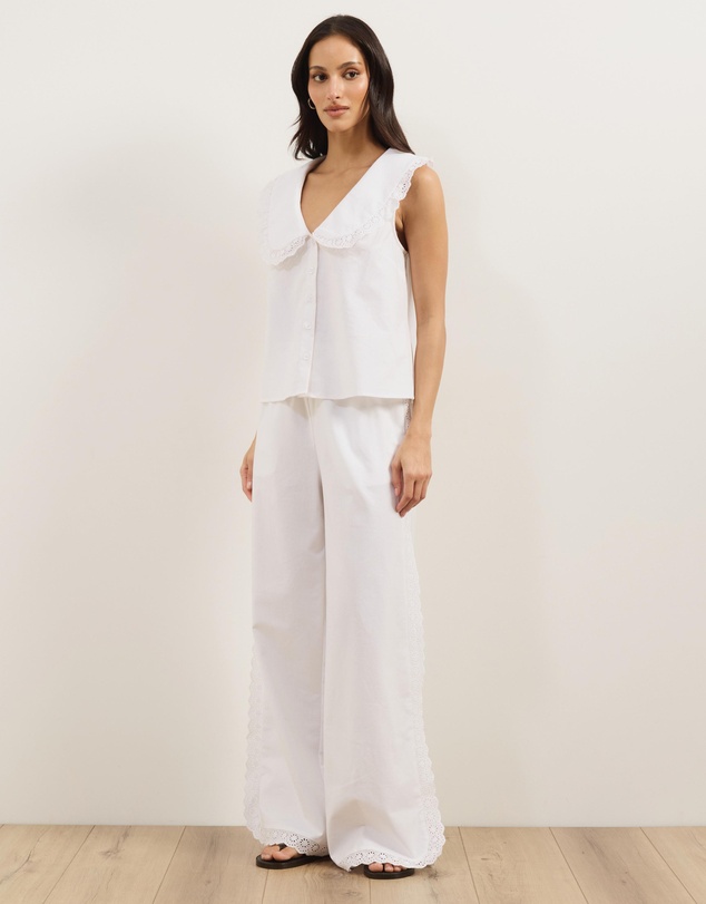 Atmos&Here - Lucy Broderie Trim Linen Blend Pants