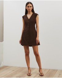Atmos&Here - Cap Sleeve Button-Down Mini Dress
