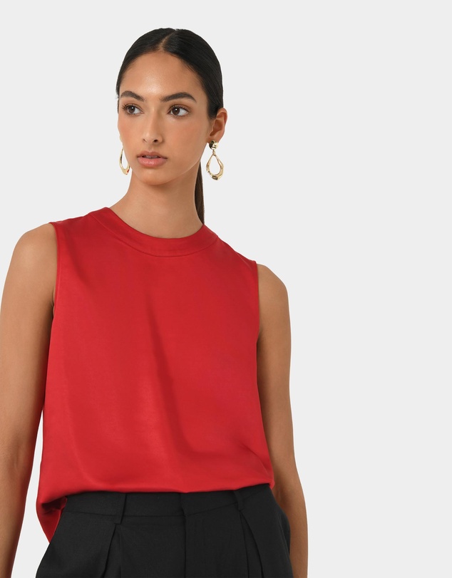 Forcast - Louisa Round Neck Satin Top