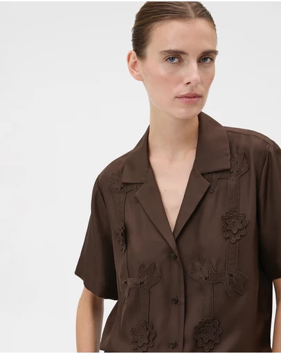 Oroton - Ribbon Trim Silk Camp Shirt