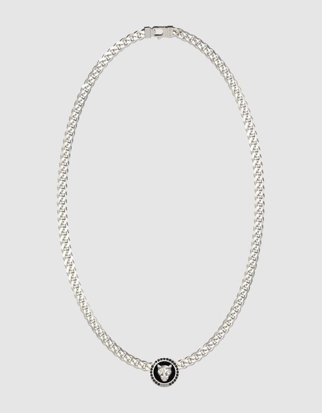 GUESS - GUESS Mens Silver-Tone Panther Crystal Necklace