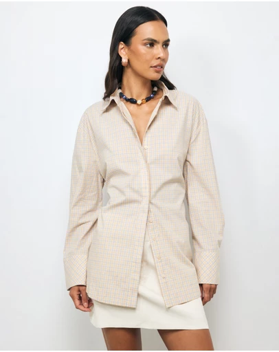 AERE - Fiora Cinched Waist Check Shirt